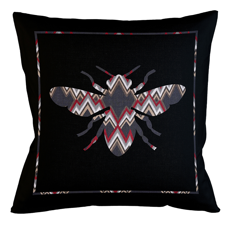 Подушка декоративная пчела цветной орнамент Ikat Pattern Черный Мульти Бежевый Подушка декоративная пчела цветной орнамент Ikat Pattern Черный Мульти Бежевый в Челябинске | Loft Concept