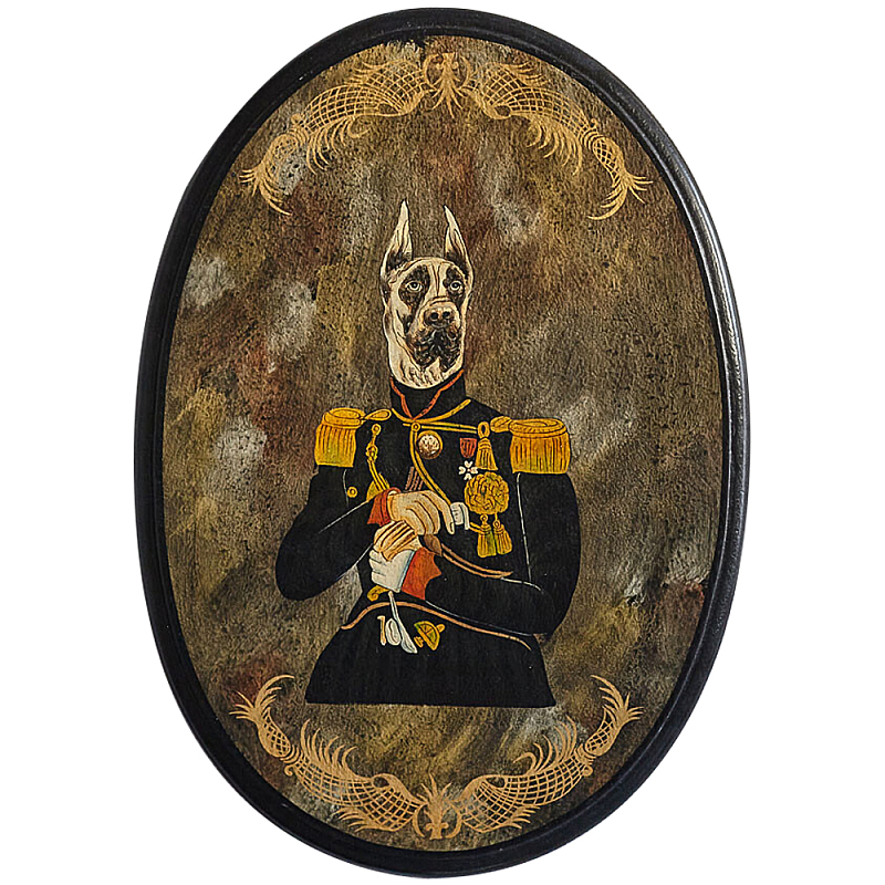 Картина в овальной раме Chinoiserie Great Dane Dog Portrait Золотой Черный Коричневый Картина в овальной раме Chinoiserie Great Dane Dog Portrait Золотой Черный Коричневый в Челябинске | Loft Concept