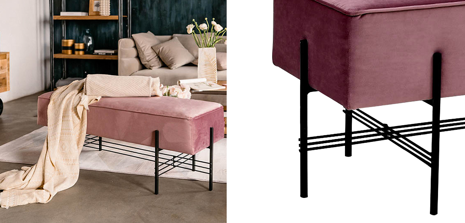 Банкетка розовая велюровая Sanjay Velour Banquet Pink Банкетка розовая велюровая Sanjay Velour Banquet Pink - Loft-Concept в Челябинске