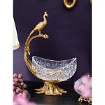 Чаша из прозрачного стекла на бронзовой подставке в виде павлина с рельефным хвостом Eden Garden варинант исполнения - 2 | Loft Concept в Челябинске