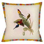 Декоративная подушка бежевая в разноцветную полоску с изображением птиц и цветов Blooming Birds Colorful Cushion варинант исполнения - 3 | Loft Concept в Челябинске