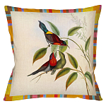 Декоративная подушка бежевая в разноцветную полоску с изображением птиц и цветов Blooming Birds Colorful Cushion варинант исполнения - 6 | Loft Concept в Челябинске