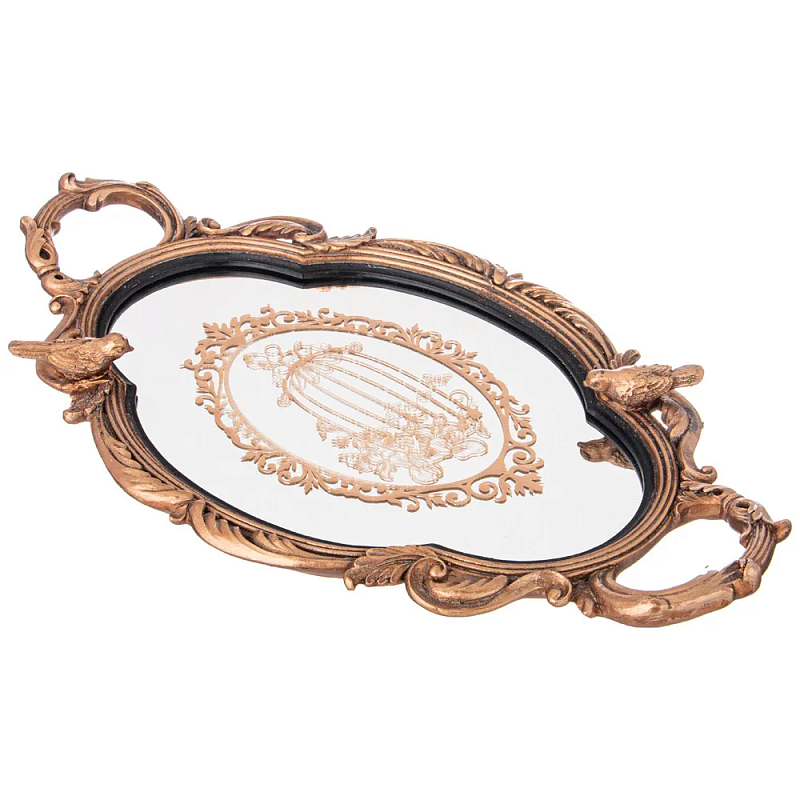 Поднос декоративный с фигурками птиц Mirror Surface Bronze Бронза Поднос декоративный с фигурками птиц Mirror Surface Bronze Бронза в Челябинске | Loft Concept