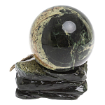 Шар с декором в виде бронзовой ящерицы на подставке из натурального камня Змеевик Natural Stone Spheres 10 см варинант исполнения - 2 | Loft Concept в Челябинске