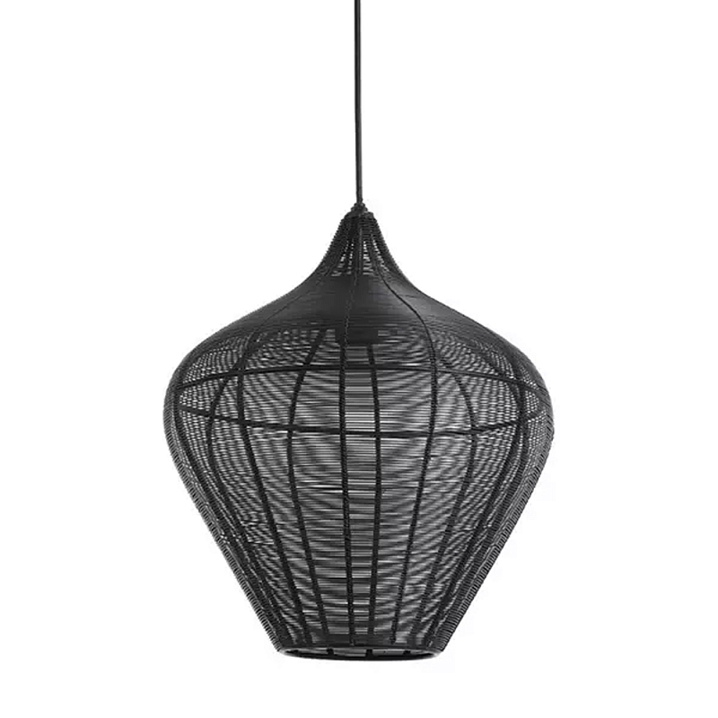 Подвесной светильник в форме купола с плетеным металлическим абажуром Wicker Iron Lamp Черный Подвесной светильник в форме купола с плетеным металлическим абажуром Wicker Iron Lamp Черный в Челябинске | Loft Concept