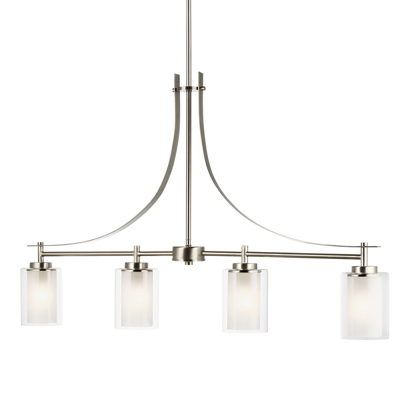 Люстра подвесная цвета никель с четырьмя матовыми стеклянными плафонами в современном стиле Generation Lighting Никель Прозрачное Стекло в Челябинске | Loft Concept 