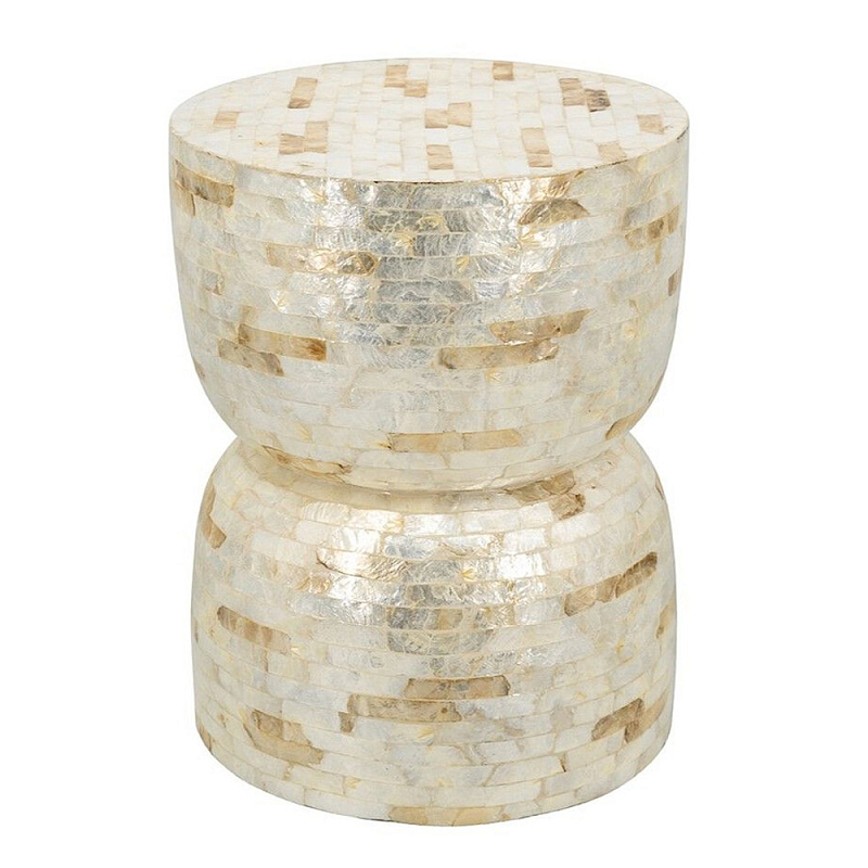 Приставной столик с мозаичным рисунком из раковин устриц Bone Inlay Кремовый в Челябинске | Loft Concept 