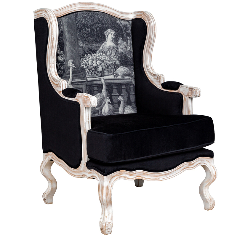 Кресло Vincennes Armchair Черно-белый Белый винтажная патина Кресло Vincennes Armchair Черно-белый Белый винтажная патина в Челябинске | Loft Concept