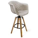 Барный стул со спинкой и мягкой обивкой с ромбами на 4-х деревянных ножках Бежевый Велюр Ava Charm варинант исполнения - 1 | Loft Concept в Челябинске