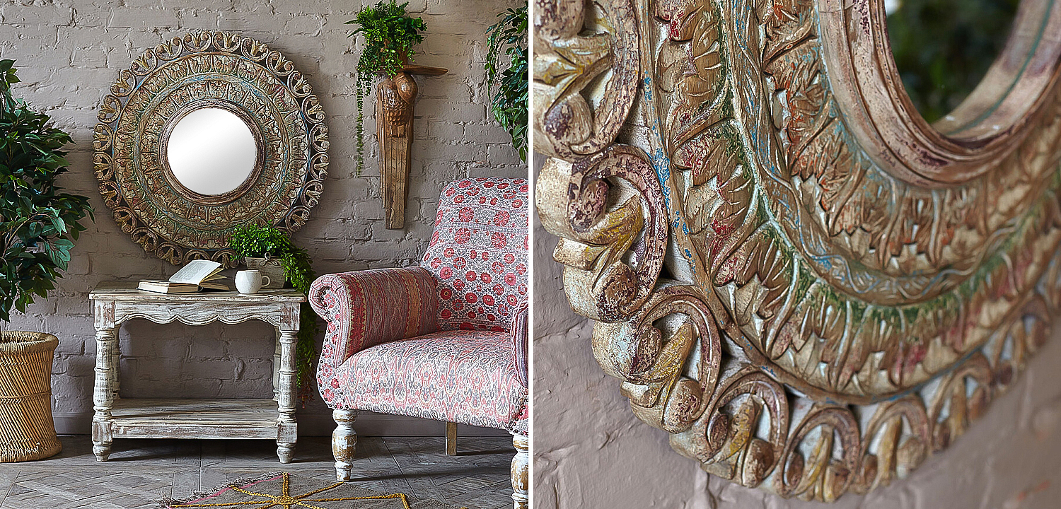 Зеркало в резной раме Manjula Grey Mango Carved Mirror Зеркало в резной раме Manjula Grey Mango Carved Mirror - Loft-Concept в Челябинске