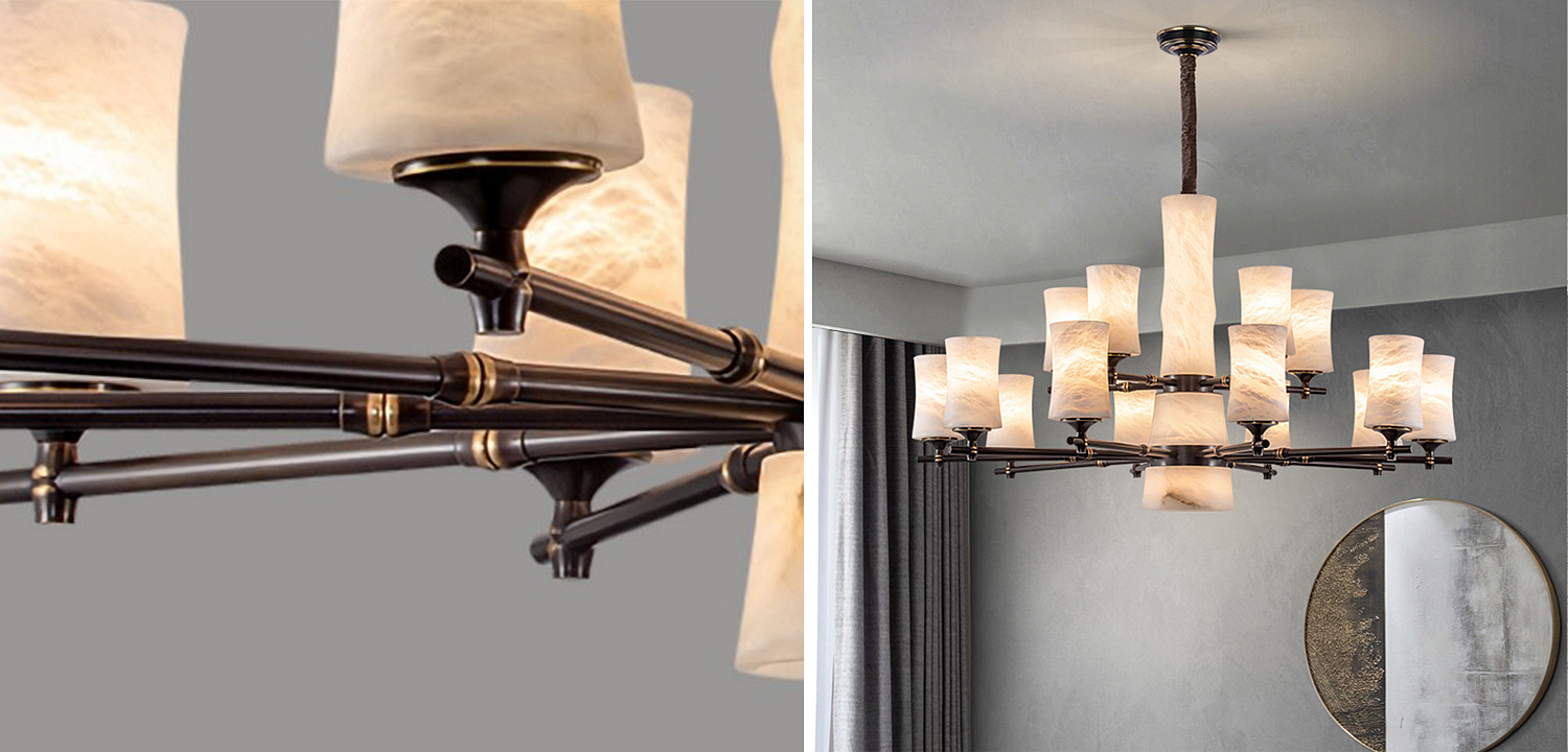Дизайнерская люстра 15 плафонов из натурального мрамора Marble Shades Chandelier Дизайнерская люстра 15 плафонов из натурального мрамора Marble Shades Chandelier - Loft-Concept в Челябинске