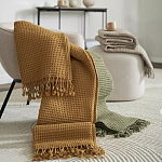 Плед из шерсти цвета охры с бахарамой Waffle Comfort варинант исполнения - 7 | Loft Concept в Челябинске