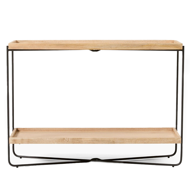 Консоль деревянной столешницей и полкой Wooden Table Top and Shelf Бежевый Черный Консоль деревянной столешницей и полкой Wooden Table Top and Shelf Бежевый Черный в Челябинске | Loft Concept