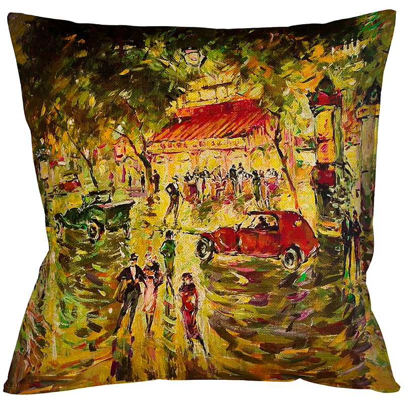 Подушка декоративная с цветным принтом Impressionism in Paris Мульти Бежевый Подушка декоративная с цветным принтом Impressionism in Paris Мульти Бежевый в Челябинске | Loft Concept