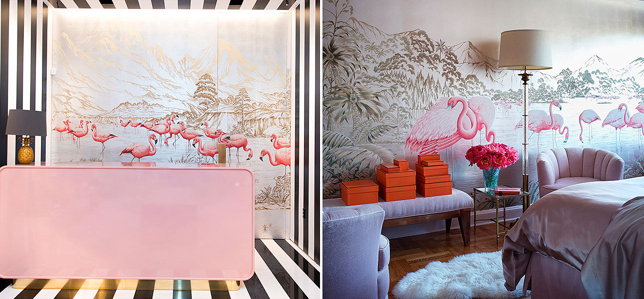 Обои ручная роспись Flamingos Flamingo on Tarnished Silver gilded Xuan paper Обои ручная роспись Flamingos Flamingo on Tarnished Silver gilded Xuan paper - Loft-Concept в Челябинске