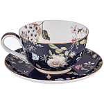 Чайный сервиз из фарфора темно-синий с рисунком цветов на 6 персон 14 предметов 300 мл Garden Whisper Porcelain Set  варинант исполнения - 1 | Loft Concept в Челябинске