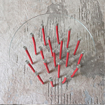 Дизайнерский журнальный стол с круглой прозрачной столешницей и основанием в виде красных металлических тросов Wires варинант исполнения - 4 | Loft Concept в Челябинске