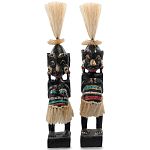 Комплект из 2-х деревянных статуэток Asmat Straw Headdress Statuettes Black Colorful Tattoo варинант исполнения - 1 | Loft Concept в Челябинске