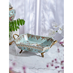 Блюдо прямоугольное из голубого фарфора с ручками и рисунком птиц и цветов Blue Garden варинант исполнения - 2 | Loft Concept в Челябинске