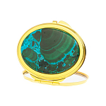 Зеркало карманное складное овальное из натурального камня Малахит с Хризоколлой Gold Stone Mirrors варинант исполнения - 2 | Loft Concept в Челябинске