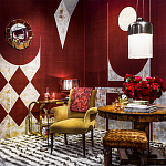 Обои ручная роспись в стиле Арт-деко Assemblage Original colourway on red silk dupion варинант исполнения - 1 | Loft Concept в Челябинске