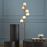 Торшер с 6-ю белыми стеклянными плафонами в форме шаров Gooseneck Pelle Chandelier варинант исполнения - 2 | Loft Concept в Челябинске