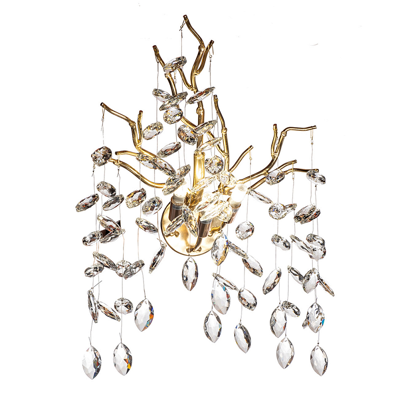 Бра с ветвистым каркасом и стеклянными подвесами цвет золото Golden Leaf Fall Золотой Прозрачный в Челябинске | Loft Concept 