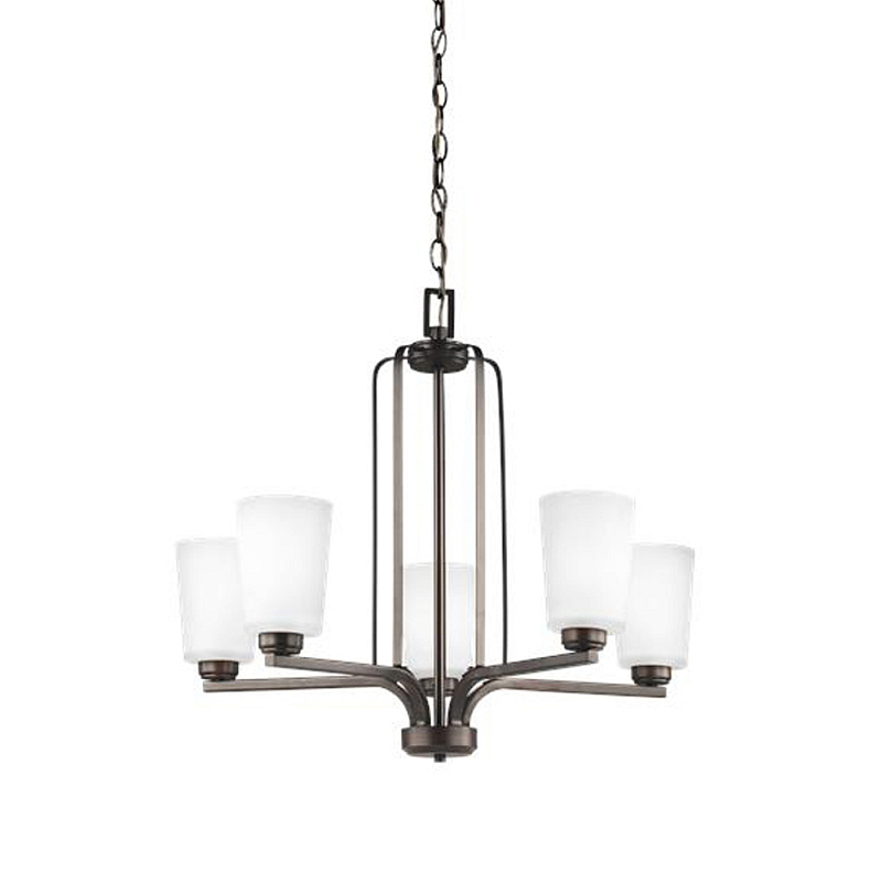 Люстра бронзового цвета с 5-ю матовыми стеклянными плафонами Generation Lighting Бронза Белый Бежевый в Челябинске | Loft Concept 