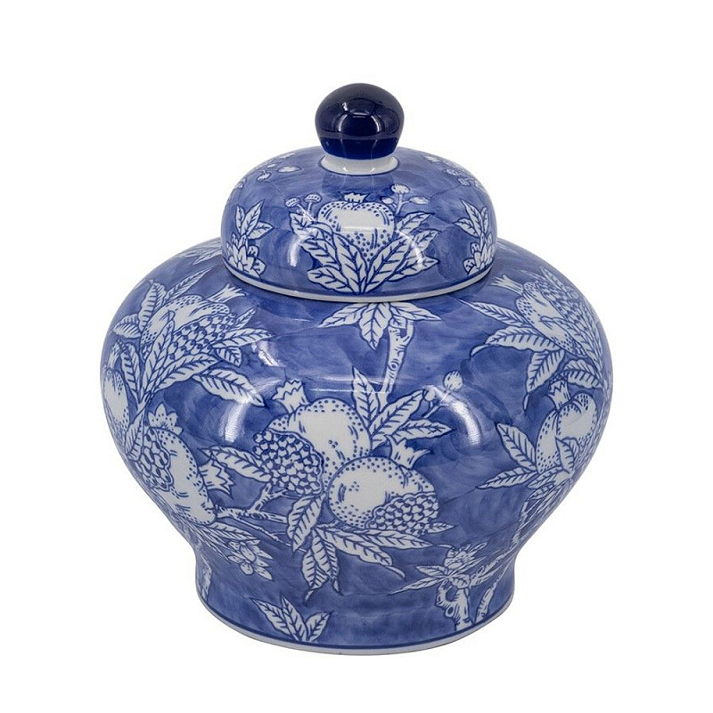 Ваза с крышкой в китайском стиле Гранатовое дерево Blooming Pomegranate Синий Белый в Челябинске | Loft Concept 