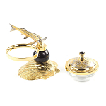 Икорница с декором "Стерлядка на ракушке" с гравировкой на подставке из натурального камня Обсидиан Decorative Cavair Dishes варинант исполнения - 3 | Loft Concept в Челябинске