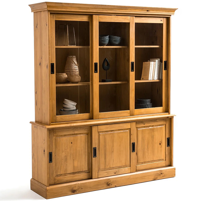 Витрина из массива сосны Cobbett Wood Showcase Светло-коричневый  Прозрачное Стекло Металлик в Челябинске | Loft Concept 