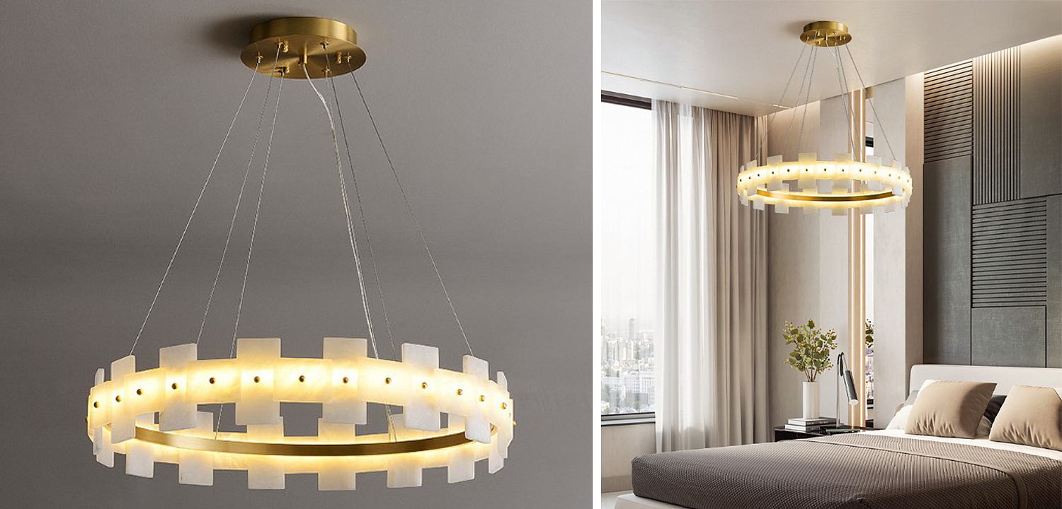 Дизайнерская светодиодная люстра с пластинами из натурального мрамора Marble Plates Chandelier Дизайнерская светодиодная люстра с пластинами из натурального мрамора Marble Plates Chandelier - Loft-Concept в Челябинске