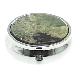 Таблетница карманная круглая с 3-мя отделениями с зеркалом и накладкой из натурального камня Апатит Желтый Silver Stone Pillboxes варинант исполнения - 3 | Loft Concept в Челябинске