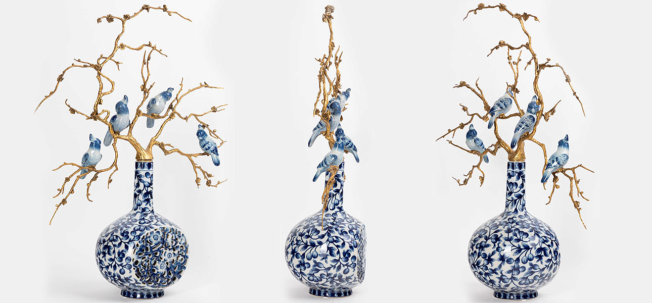 Ваза фарфоровая с орнаментом с фигурками птиц Porcelain Bird Ваза фарфоровая с орнаментом с фигурками птиц Porcelain Bird - Loft-Concept в Челябинске