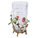 Ваза стеклянная прозрачная с бронзовым основанием в виде ветвей и фарфоровыми птичками Eden Garden варинант исполнения - 1 | Loft Concept в Челябинске