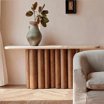 Консоль с овальной столешницей и фактурным деревянным основанием Enzo варинант исполнения - 5 | Loft Concept в Челябинске