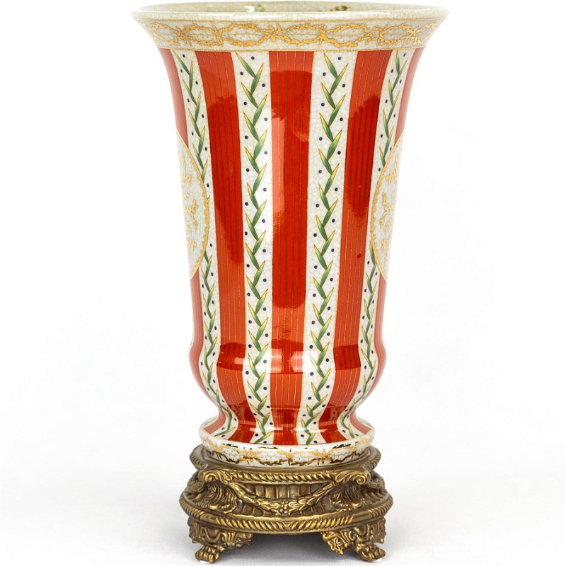 Фарфоровая ваза Red and White Stripes Vase Белый Бронза Красный Фарфоровая ваза Red and White Stripes Vase Белый Бронза Красный в Челябинске | Loft Concept