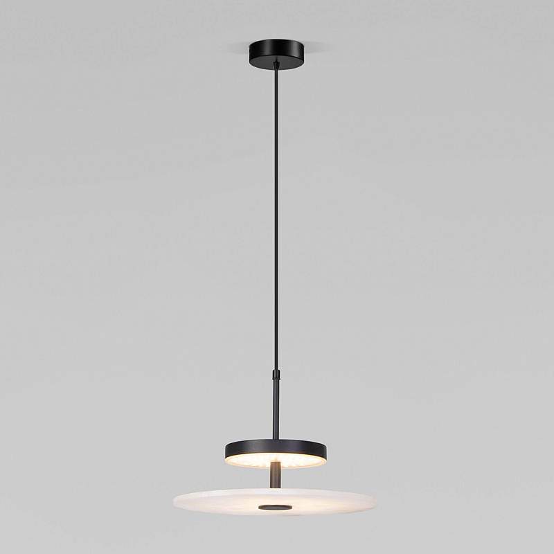 Светодиодный подвесной светильник черный с мраморным рассеивателем Черный Белый Мрамор Bianco в Челябинске | Loft Concept 