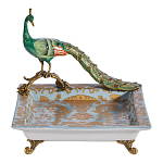 Блюдо квадратное с павлином на бронзовых ножках Eden Garden варинант исполнения - 1 | Loft Concept в Челябинске