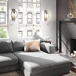 Бра цвета хром с круглой рамой и цилиндрическим прозрачным стеклянным плафоном на прямоугольном основании Feiss варинант исполнения - 3 | Loft Concept в Челябинске