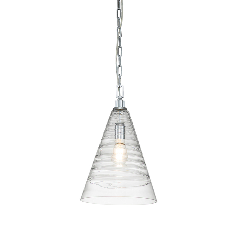 Подвесной светильник с прозрачным рельефным стеклянным плафоном в форме конуса Feiss Прозрачное Стекло Хром в Челябинске | Loft Concept 