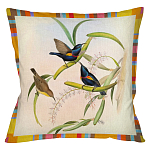 Декоративная подушка бежевая в разноцветную полоску с изображением птиц и цветов Blooming Birds Colorful Cushion варинант исполнения - 8 | Loft Concept в Челябинске