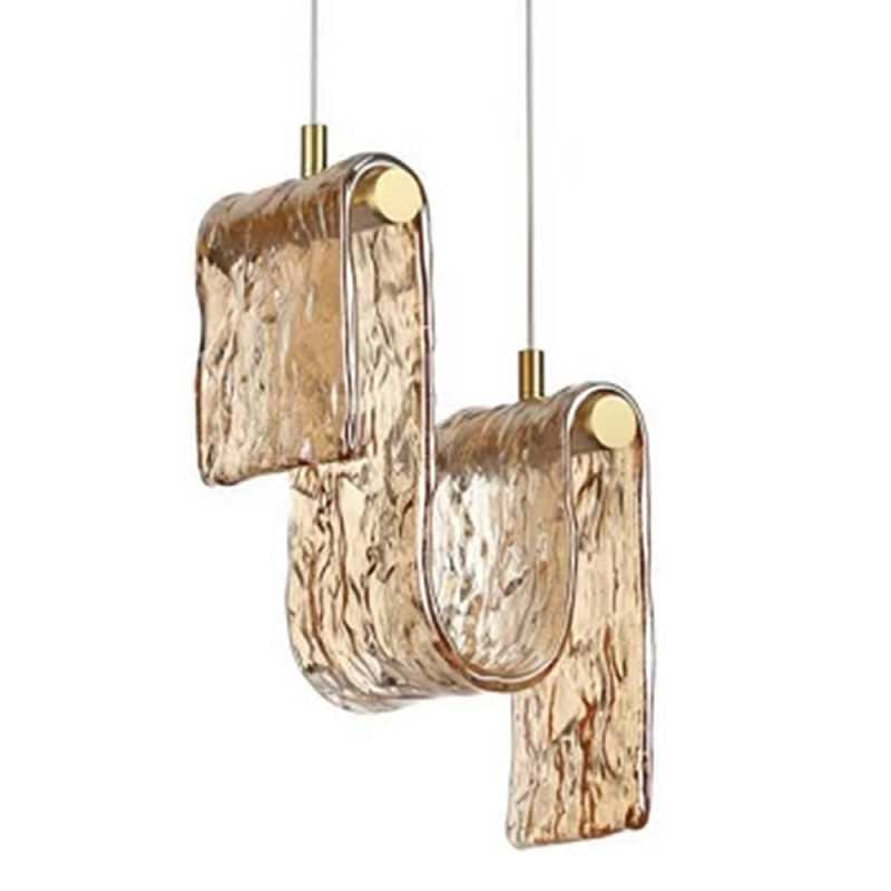 Подвесной светильник волнистой формы из фактурного стекла Wave Дымчатый (Smoke) Янтарный в Челябинске | Loft Concept 