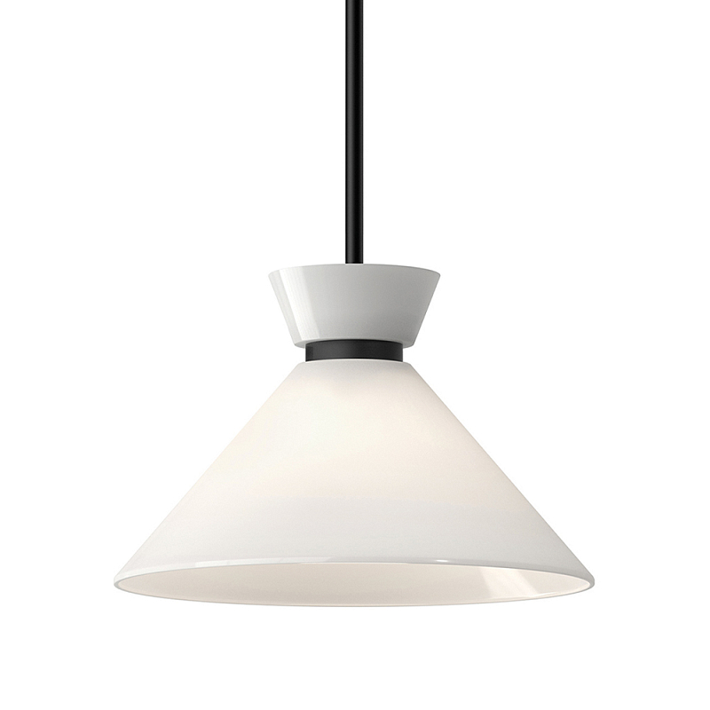 Подвесной светильник с белым стеклянным конусным плафоном Alora Mood Черный Золотой Белый в Челябинске | Loft Concept 