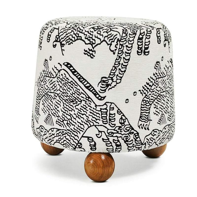 Пуф Wakonda с Круглыми ножками Черно-Белый орнамент Черно-белый Коричневый в Челябинске | Loft Concept 