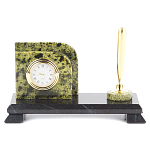 Настольный письменный набор из змеевика с визитницей с часами и ручкой Successful Leader варинант исполнения - 1 | Loft Concept в Челябинске