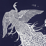 Обои ручная роспись в стиле Арт-деко Whistler Peacocks Special Colourway on Empire Blue dyed silk варинант исполнения - 1 | Loft Concept в Челябинске