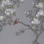 Обои ручная роспись Japanese Garden Original colourway on Gun Metal dyed silk варинант исполнения - 2 | Loft Concept в Челябинске