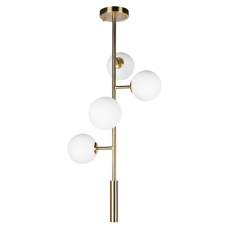 Люстра на штанге с 4-мя белыми шарообразными плафонами Bubble Chandelier Белый Золотой Люстра на штанге с 4-мя белыми шарообразными плафонами Bubble Chandelier Белый Золотой в Челябинске | Loft Concept