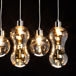 Люстра с 3-мя плафонами волнообразной формы цвета янтарь и 2-мя прозрачными шарообразными плафонами Lucid Rain  варинант исполнения - 5 | Loft Concept в Челябинске